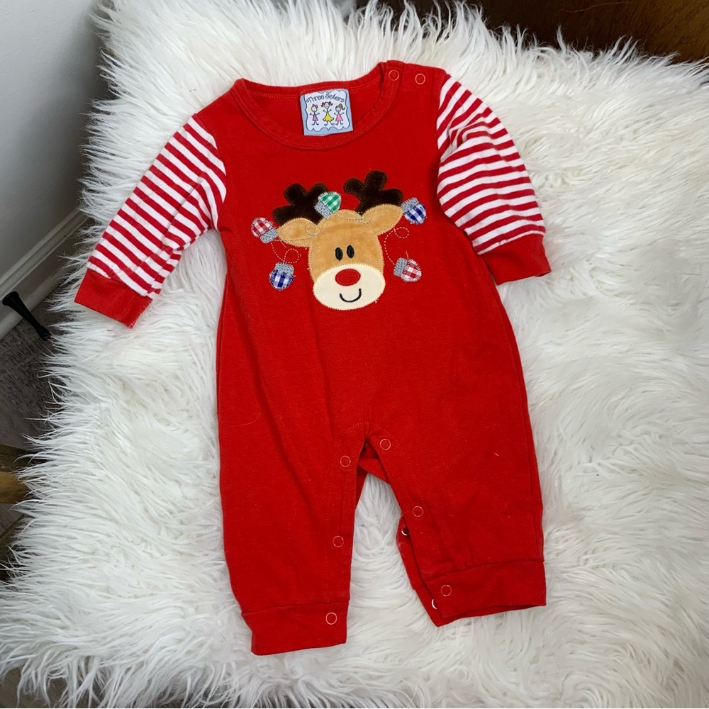 Three Sisters Kids Reindeer Applique Romper 3M